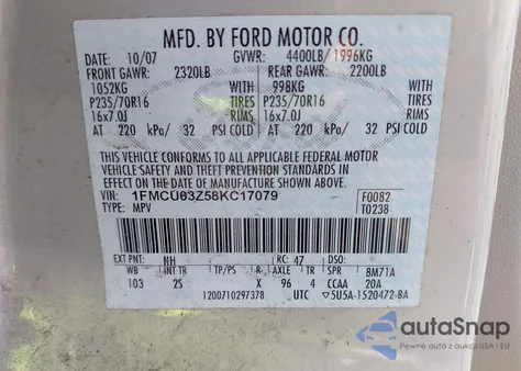 2008 Ford Escape Xlt from USA, damaged, VIN 1FMCU03Z58KC17079